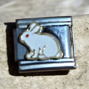 Italian Charm Link Bracelet White Bunny Rabbit